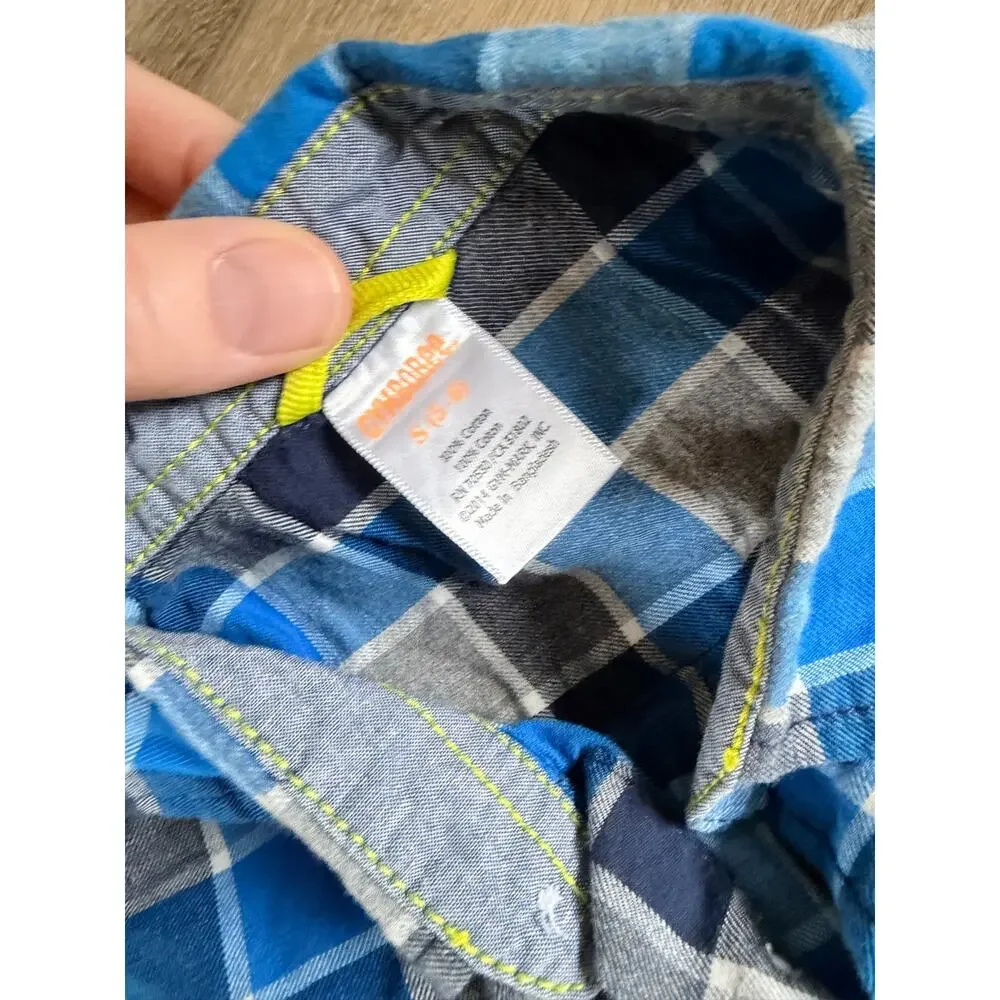Gymboree Boy's Gray Blue Plaid Grid Shirt Size 5/6